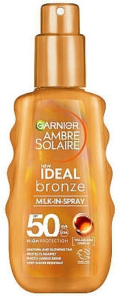 Mleczko z filtrem przeciwsłonecznym - Garnier Ambre Solaire Ideal Bronze Milk-In-Spray SPF50 — Zdjęcie N1