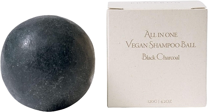 Szampon w kostce Black Charcoal, w opakowaniu tekturowym - Erigeron All in One Vegan Shampoo Ball Black Charcoal — Zdjęcie N1