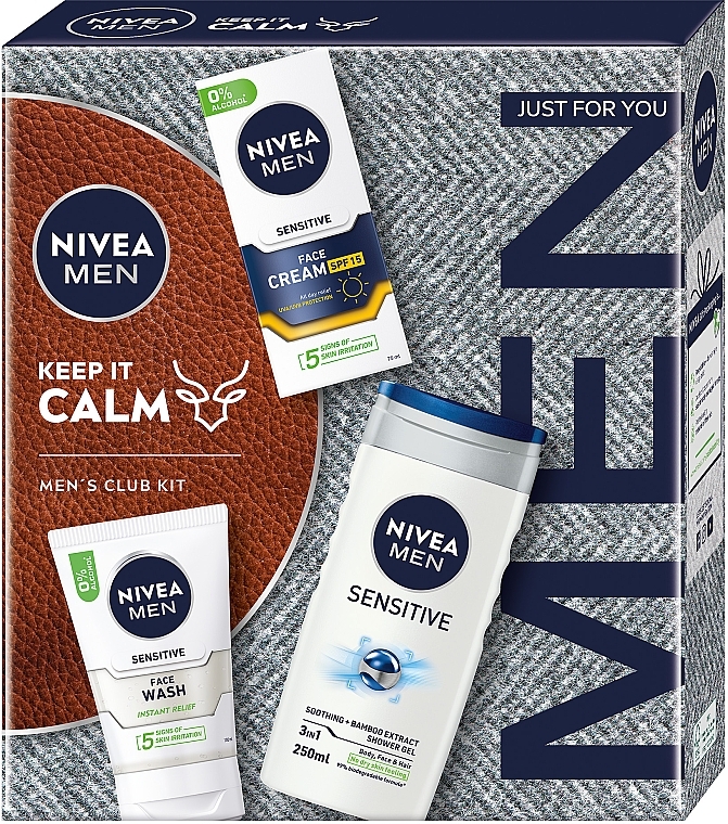 Zestaw - NIVEA MEN Keep It Calm 2024 (f/cr/75ml + f/gel/100ml + sh/gel/250ml) — Zdjęcie N1