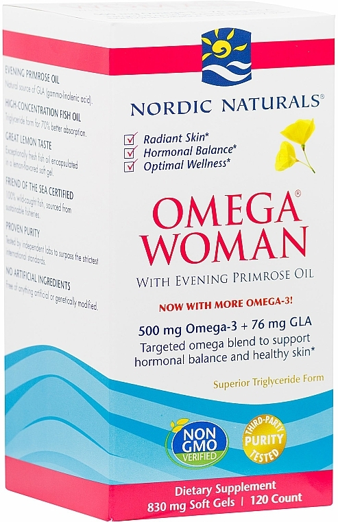 Suplement diety z olejem z wiesiołka i Omega 3 dla kobiet - Nordic Naturals Omega  — Zdjęcie N2