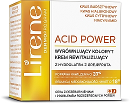 Kup Rewitalizujący krem wyrównujący koloryt do twarzy z hydrolatem z grejpfruta - Lirene Acid Power