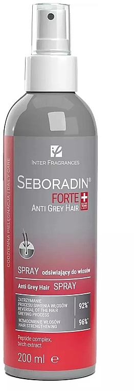 Spray przeciw siwieniu do ciemnych włosów, przy pierwszych oznakach siwienia - Seboradin Forte Anti Grey Hair Spray — Zdjęcie N1