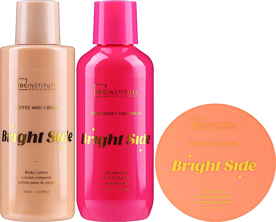 Zestaw - IDC Institute Bright Side Bath Gift Set (b/wash/150ml + b/scrub/100ml + b/lot/150ml + bag/1pcs) — Zdjęcie N2