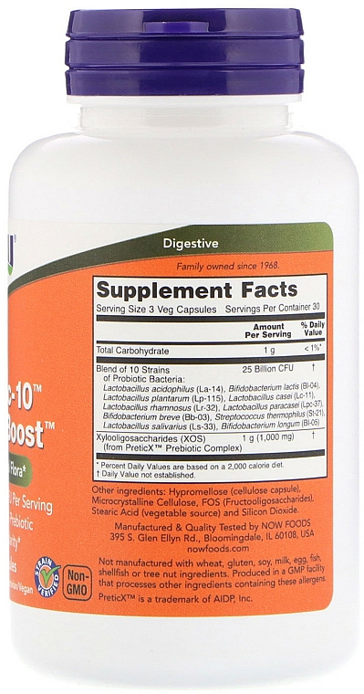 Probiotyki w kapsułkach - Now Foods Probiotic-10 & Bifido Boost — Zdjęcie N2