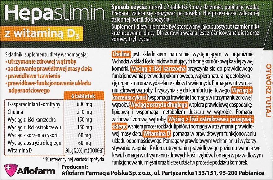 Suplement diety Hepaslimin z witaminą D3 - Aflofarm Hepaslimin With Vitamin D3 — Zdjęcie N2