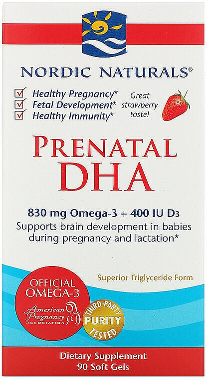 Suplement diety dla kobiet w ciąży, Olej rybny o smaku truskawkowym - Nordic Naturals Prenatal DHA Strawberry — Zdjęcie N2