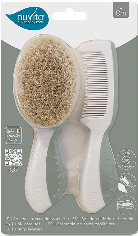 Zestaw - Nuvita Comb Set Sage Green (h/brush/2 pcs) — Zdjęcie N1