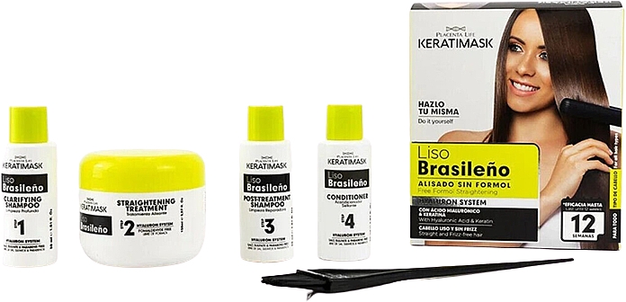 Zestaw do prostowania włosów, 6 produktów - Placenta Life Keratimask Straightening Kit — Zdjęcie N2