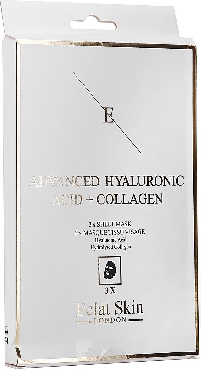 PRZECENA! Nawilżająca maseczka w płachcie z kwasem hialuronowym - Eclat Skin London Hyaluronic Acid & Collagen Sheet Masks * — Zdjęcie N3