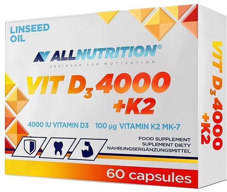 Suplement diety D3+K2 i olej lniany - Allnutrition Vit D3 4000 + K2 Linseed Oil — Zdjęcie N1