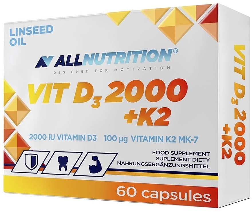 Suplement diety D3+K2 i olej lniany - Allnutrition Vit D3 2000 + K2 Linseed Oil — Zdjęcie N1