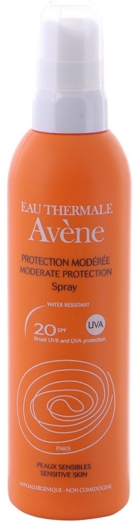 Wodoodporny spray do opalania do skóry wrażliwej SPF 20 - Avène Solaires Moderate Protection Spray