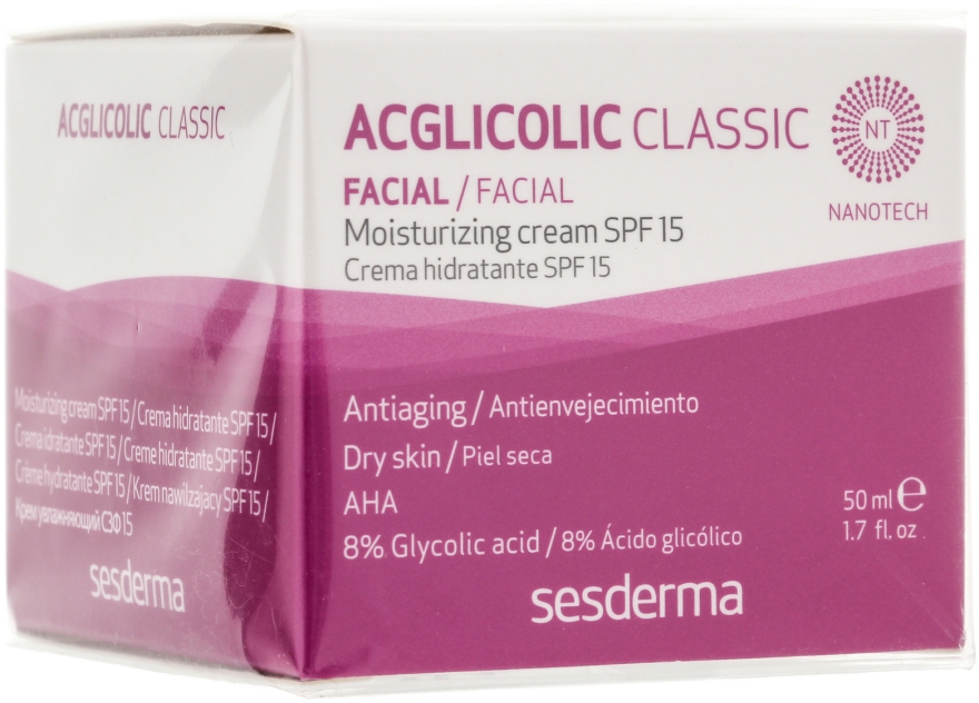 Intensywnie nawilżający krem do twarzy z wodą z laguny - SesDerma Laboratories Acglicolic Classic Moisturizing Cream SPF 15 — Zdjęcie N1