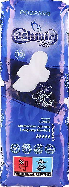 Podpaski higieniczne, 10 szt. - Cashmir Lady Ideal Night Classic Wing — Zdjęcie N1