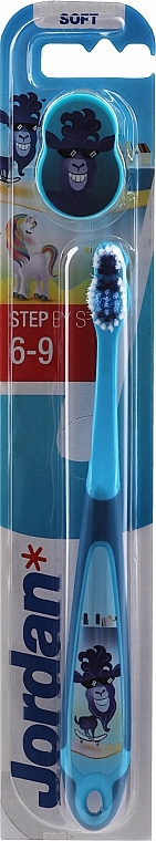 Miękka szczoteczka do zębów dla dzieci, 6-9 lat, niebieska z osiołkiem - Jordan Step by Step — Zdjęcie N2