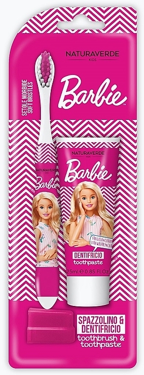 Zestaw - Naturaverde Kids Barbie Oral Care Set (toothpaste/25ml + toothbrush) — Zdjęcie N1
