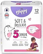 Pieluchy dziecięce 11-18 kg, rozmiar 5 Junior, 12 sztuk - Bella Baby Happy Soft & Delicate — Zdjęcie N1