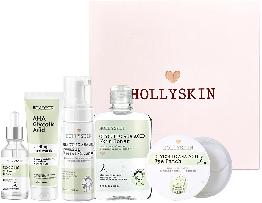 Zestaw, 5 produktów - Hollyskin Glycolic AHA Acid Care Maxi Set — Zdjęcie N2