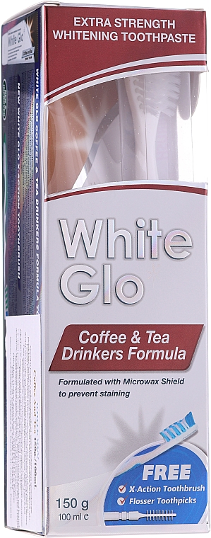 Zestaw: wybielająca pasta do zębów dla miłośników kawy i herbaty + biało-niebieska szczoteczka - White Glo Coffee & Tea Drinkers Formula Whitening Toothpast (t/paste 100 ml + toothbrush) — Zdjęcie N1