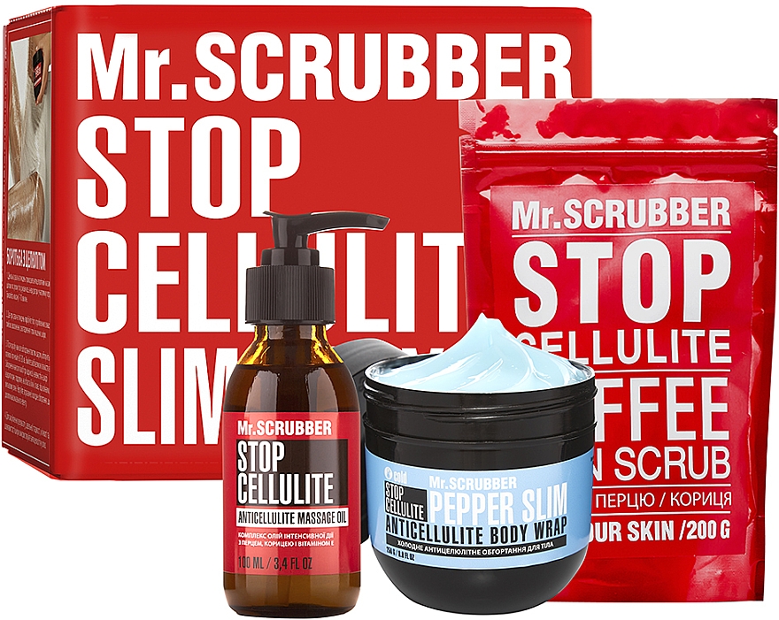 Zestaw - Mr.Scrubber Stop Cellulite Cold (oil/100ml + cr/cold/250g + scrub/200g) — Zdjęcie N1