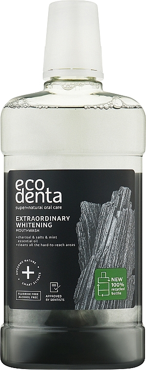 Wybielający płyn do płukania jamy ustnej - Ecodenta Extra Whitening Mouthwash With Black Charcoal — Zdjęcie N1