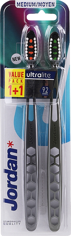 Zestaw szczoteczek do zębów, średnia twardość, zielona + pomarańczowa - Jordan Ultralite Adult Toothbrush Medium — Zdjęcie N1