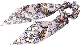 Gumka do włosów ze wstążką, pudroworóżowa w kwiatowy wzór - Lolita Accessories  — Zdjęcie N1