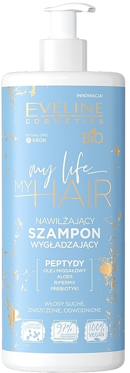 Nawilżający szampon wygładzający do włosów z peptydami - Eveline Cosmetics My Life My Hair