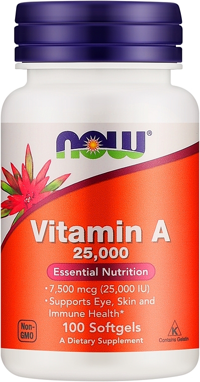 Suplement diety Witamina A - Now Foods Vitamin A 25000 IU Essential Nutrition — Zdjęcie N1