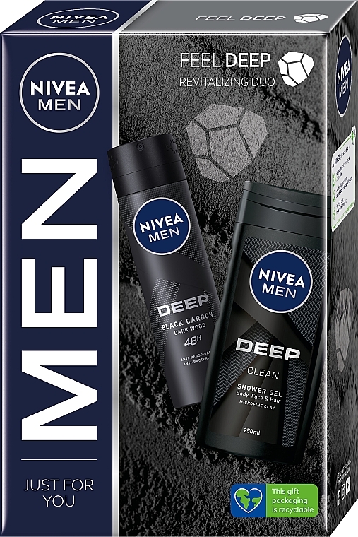 Zestaw - NIVEA MEN Feel Deep Body Care Gift Set (sh/gel/250ml + deo/150ml) — Zdjęcie N1