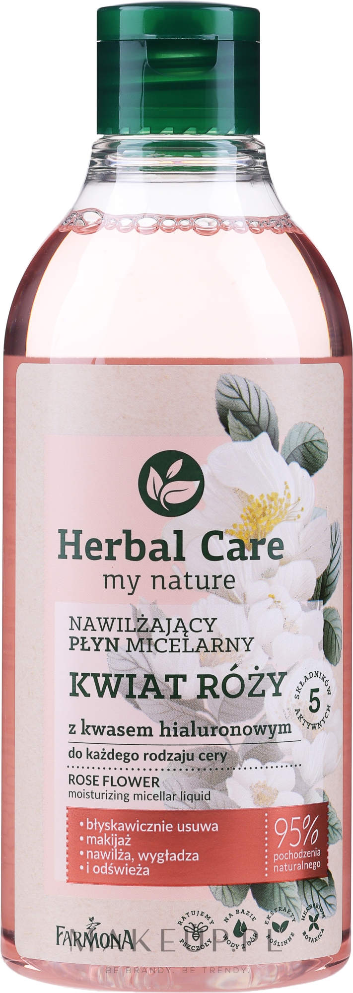 Nawilżający płyn micelarny Kwiat róży z kwasem hialuronowym - Farmona Herbal Care — Zdjęcie 400 ml