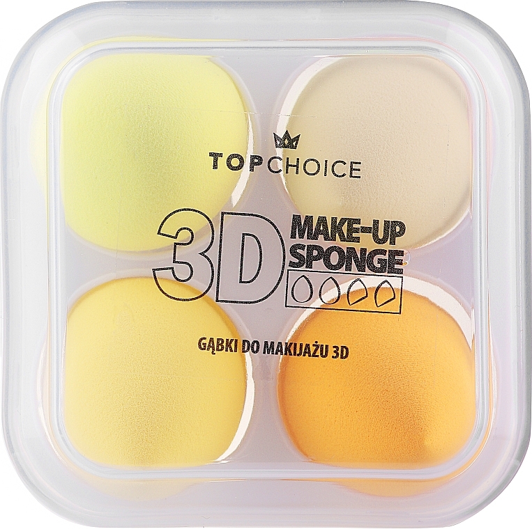 Gąbki do blendowania, 4 szt., beżowa + żółta + pomarańczowa + jasnożółta - Top Choice 3D Make-up Sponge  — Zdjęcie N2
