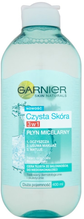 Płyn micelarny do cery tłustej ze skłonnością do niedoskonałości 3 w 1 Czysta skóra - Garnier Skin Naturals