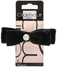 Spinka do włosów 417406, czarna aksamitna kokardka z perłowym koralikiem - Glamour — Zdjęcie N1