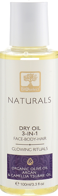 Suchy olejek 3 w 1 do twarzy, włosów i ciała z olejkiem arganowym i olejkiem Camellia Tsubaki - BIOselect Naturals Dry Oil — Zdjęcie N1