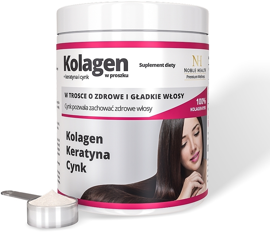 Kolagen + keratyna i cynk w proszku Keratynowa odbudowa włosów - Noble Health