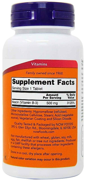 Niacyna B3 500 mg - Now Foods Niacin — Zdjęcie N2