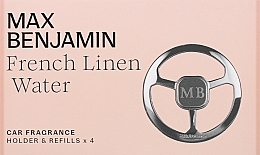 Zestaw - Max Benjamin Car Fragrance French Linen Gift Set (dispenser + refill/4pcs) — Zdjęcie N1