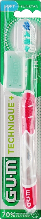 Szczoteczka do zębów miękka Technique +, różowa - G.U.M Soft Regular Toothbrush — Zdjęcie N1
