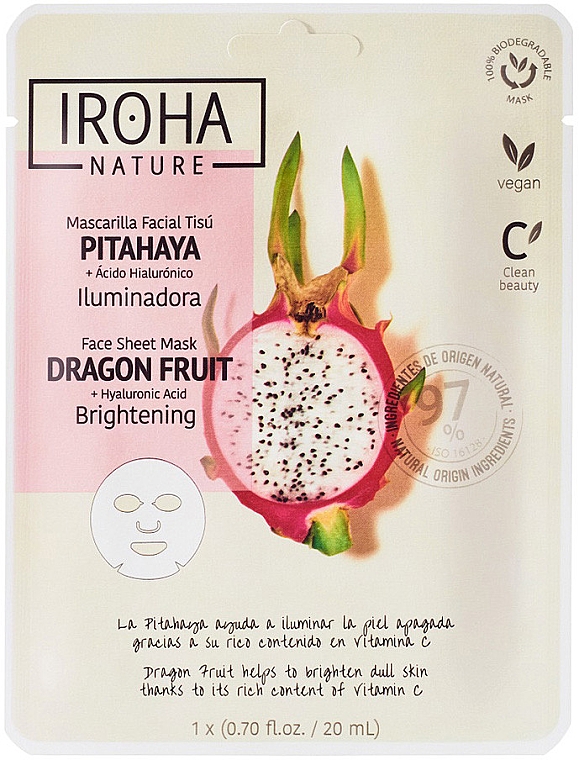 Maska w płachcie - Iroha Nature Brightening Dragon Fruit + Hyaluronic Acid Sheet Mask — Zdjęcie N1