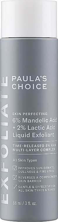 Eksfoliant do twarzy z 6% kwasem migdałowym i 2% kwasem mlekowym - Paula's Choice Skin Perfecting 6% Mandelic + 2% Lactic Acid AHA Liquid Exfoliant — Zdjęcie N1