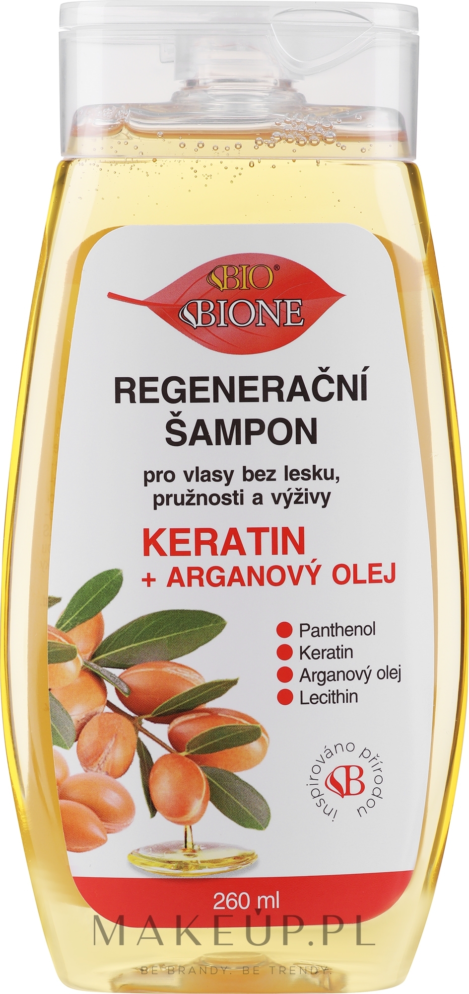 Keratynowy szampon regenerujący do włosów - Bione Cosmetics Keratin + Argan Oil Regenerative Shampoo With Panthenol — Zdjęcie 260 ml