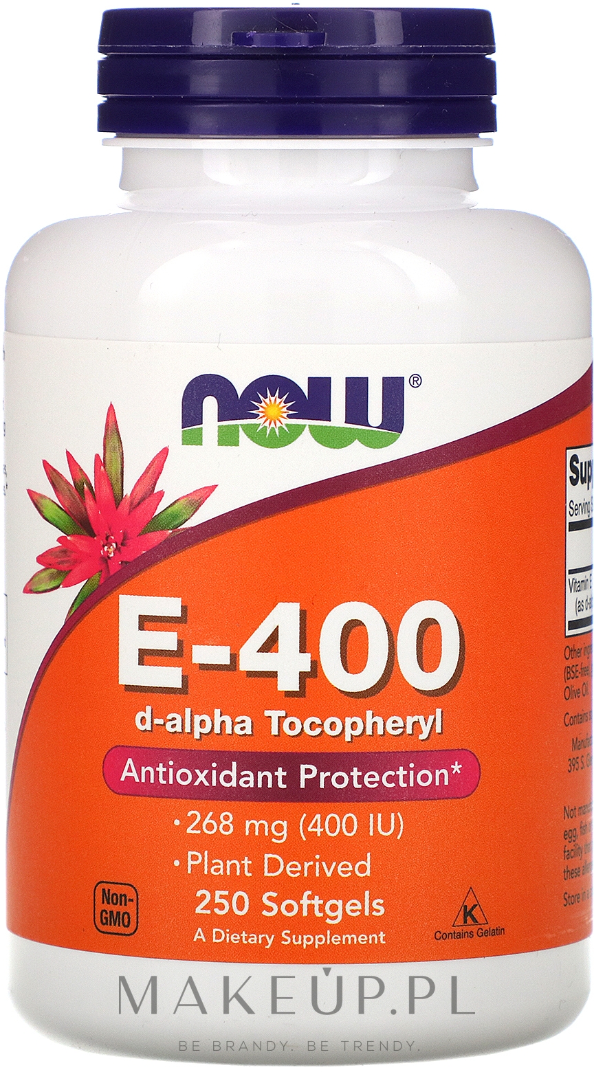 Antyoksydacyjna witamina E-400 - Now Foods Vitamin E-400 D-Alpha Tocopheryl Softgels — Zdjęcie 250 szt.