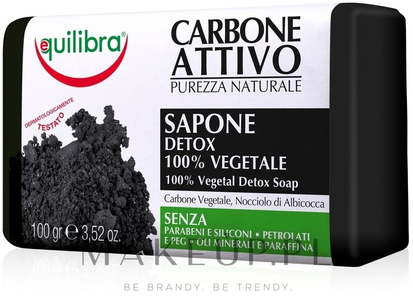 Mydło oczyszczające z aktywnym węglem - Equilibra Active Charcoal 100% Vegetal Detox Soap — Zdjęcie 100 g