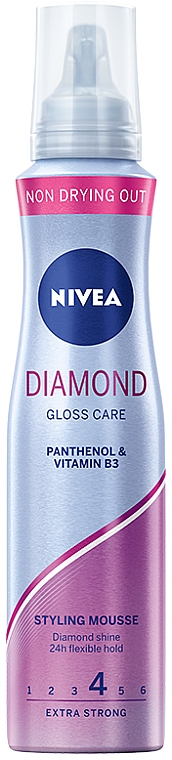 Pianka do włosów normalnych, matowych i pozbawionych blasku Ekstramocne utrwalenie - NIVEA Hair Care Diamond Gloss Styling Mousse — Zdjęcie N1