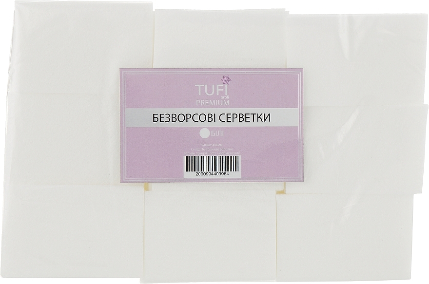 Niestrzępiące się serwetki 4 x 6 cm, 540 szt, białe - Tufi Profi Premium — Zdjęcie N1