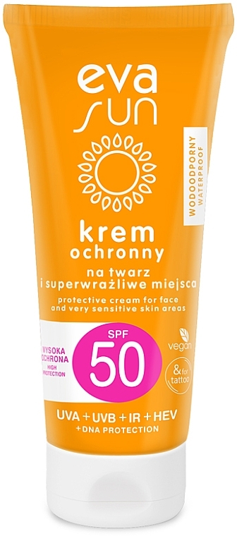 Krem ochronny na twarz i superwrażliwe miejsca - Eva Natura Sun Protection Cream For Face And Very Sensitive Skin Areas SPF 50 — Zdjęcie N1