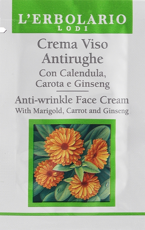 Krem przeciwzmarszczkowy z nagietkiem, marchewką i żeń-szeniem - L'erbolario Anti-Wrinkle Face Cream With Marigold, Carrot & Ginseng (próbka) — Zdjęcie N1