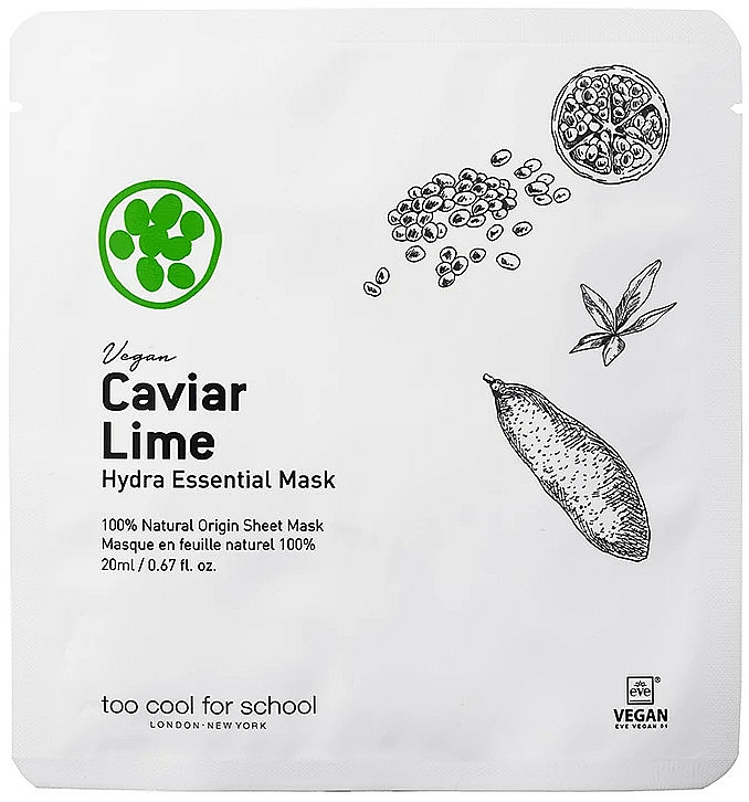 Nawilżająca maseczka w płachcie do twarzy Kawior i limonka - Too Cool For School Caviar Lime Hydra Essential Mask — Zdjęcie N1