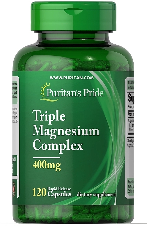 Suplement diety Magnez - Puritan's Pride Triple Magnesium Complex 400 Mg — Zdjęcie N1